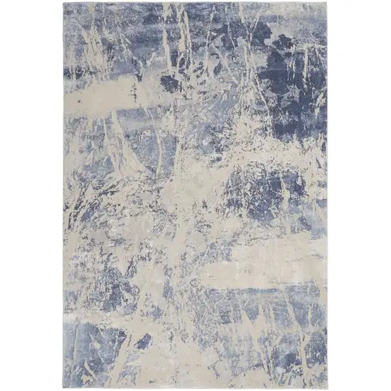 Cream Blue And Light Blue Abstract Area Rug Photo 8