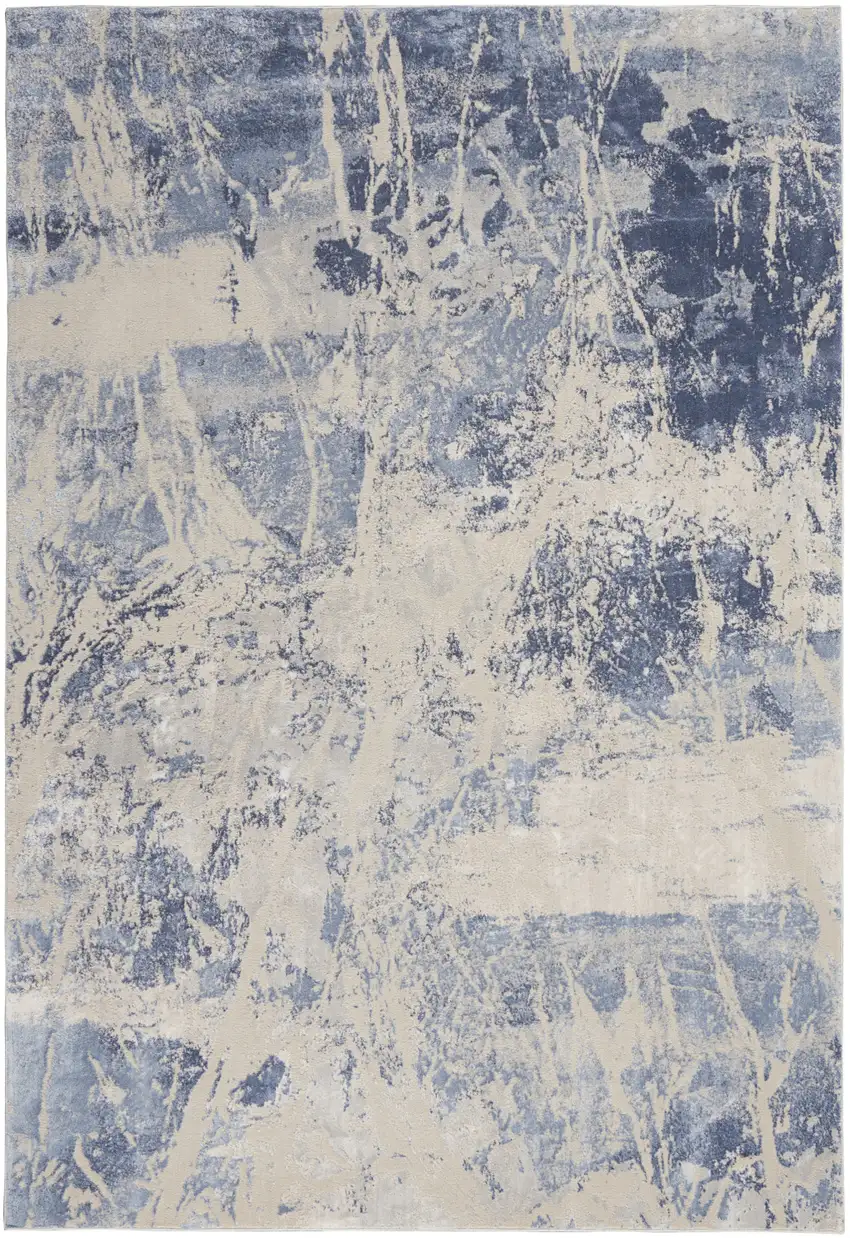 Cream Blue And Light Blue Abstract Area Rug Photo 8