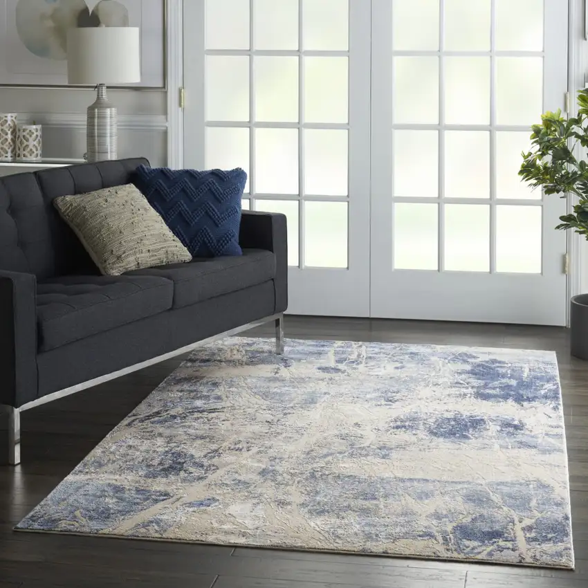 Cream Blue And Light Blue Abstract Area Rug Photo 7