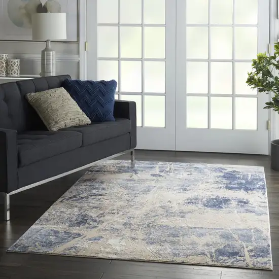Cream Blue And Light Blue Abstract Area Rug Photo 7