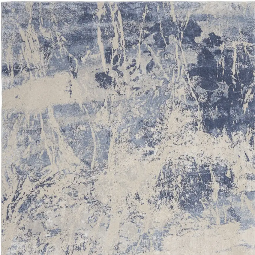 Cream Blue And Light Blue Abstract Non Skid Area Rug Photo 9