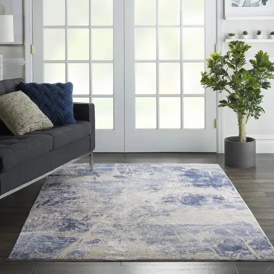 Cream Blue And Light Blue Abstract Non Skid Area Rug Photo 5