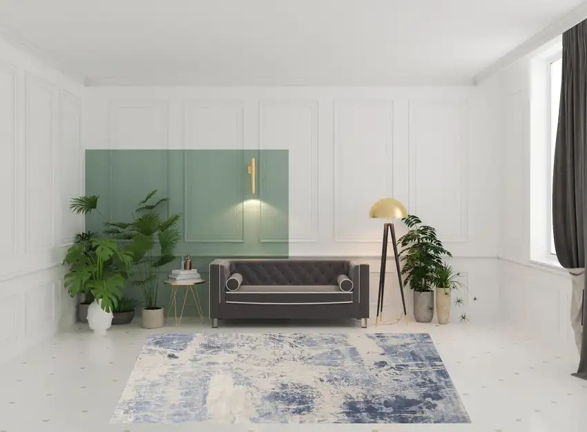 Cream Blue And Light Blue Abstract Non Skid Area Rug Photo 1