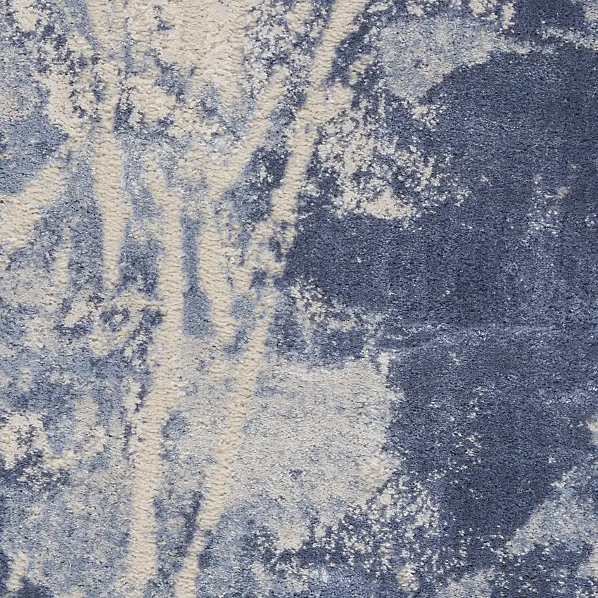 Cream Blue And Light Blue Abstract Non Skid Area Rug Photo 3