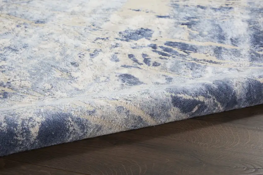 Cream Blue And Light Blue Abstract Non Skid Area Rug Photo 9