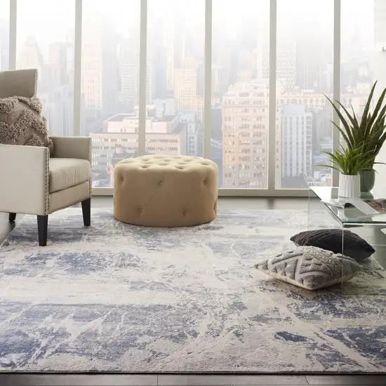 Cream Blue And Light Blue Abstract Non Skid Area Rug Photo 5