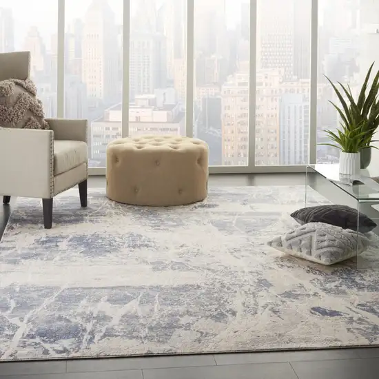 Cream Blue And Light Blue Abstract Non Skid Area Rug Photo 6