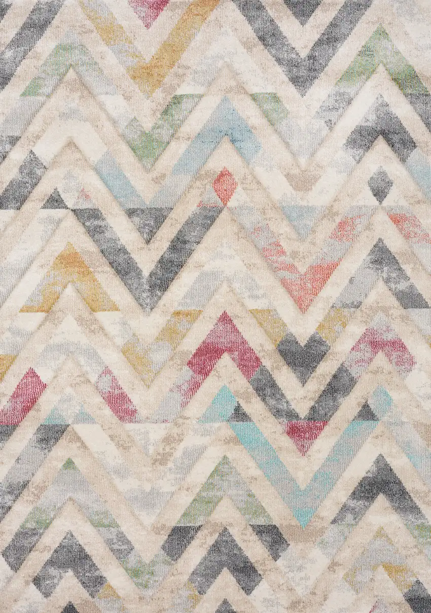 Cream Blue And Pink Chevron Area Rug Photo 5