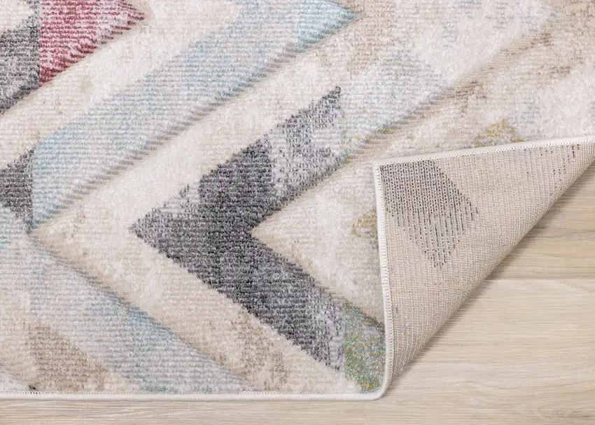 Cream Blue And Pink Chevron Area Rug Photo 9