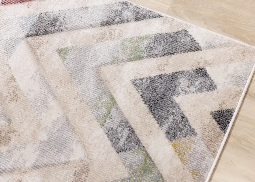 Cream Blue And Pink Chevron Area Rug Photo 7