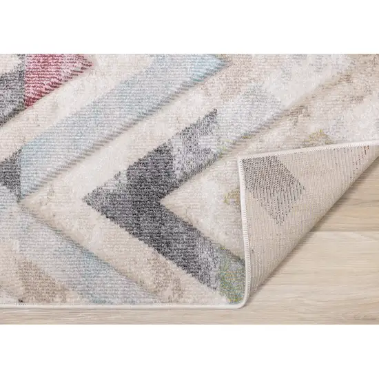 Cream Blue And Pink Chevron Area Rug Photo 9