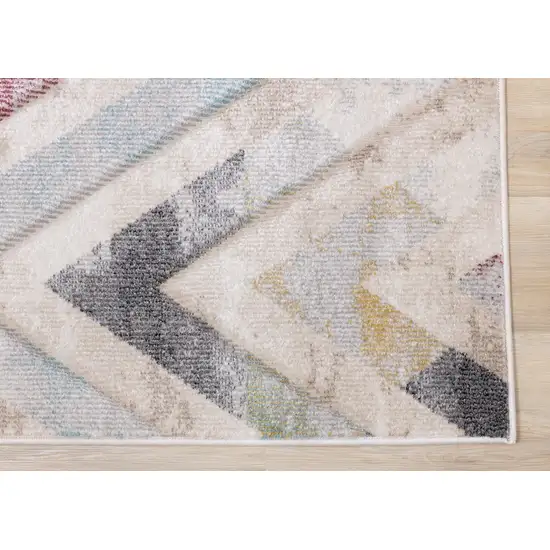 Cream Blue And Pink Chevron Area Rug Photo 9