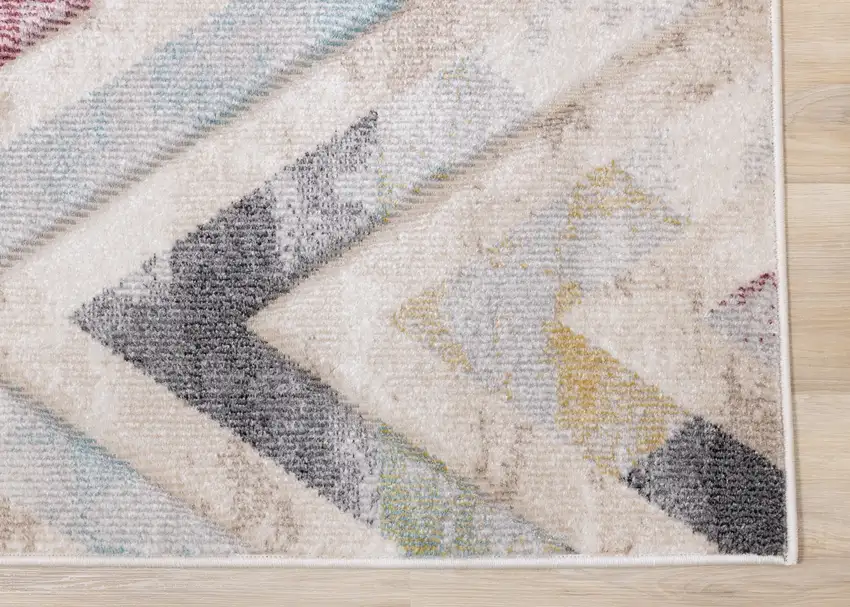 Cream Blue And Pink Chevron Area Rug Photo 9