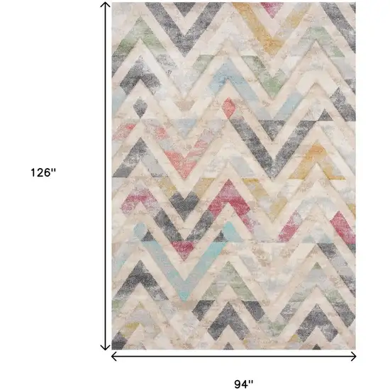 Cream Blue And Pink Chevron Area Rug Photo 3