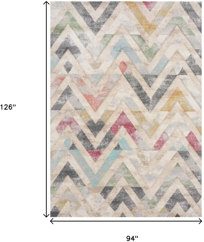 Cream Blue And Pink Chevron Area Rug Photo 3