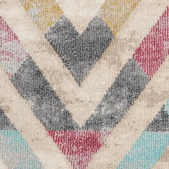 Cream Blue And Pink Chevron Area Rug Photo 5