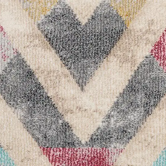 Cream Blue And Pink Chevron Area Rug Photo 4