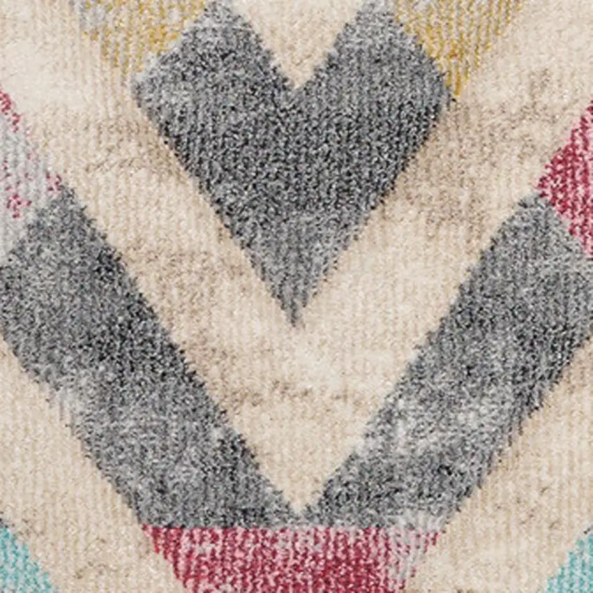 Cream Blue And Pink Chevron Area Rug Photo 4