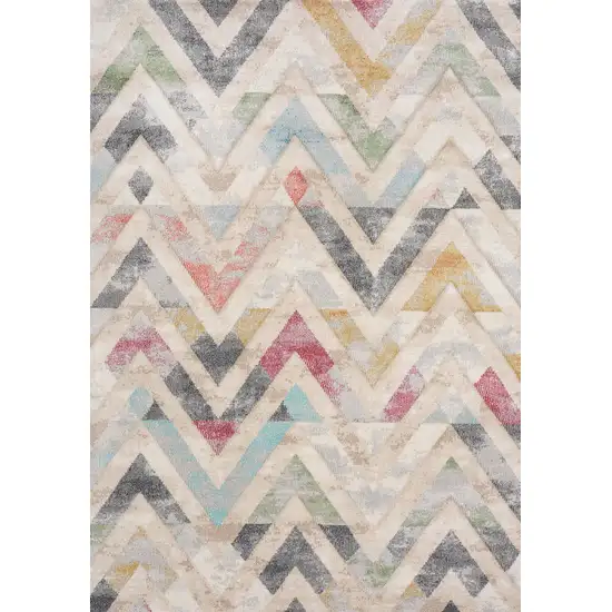 Cream Blue And Pink Chevron Area Rug Photo 2