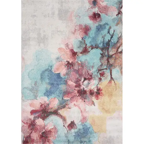 Cream Blue And Pink Floral Area Rug Photo 2