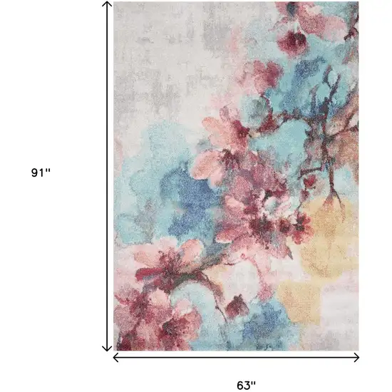 Cream Blue And Pink Floral Area Rug Photo 3