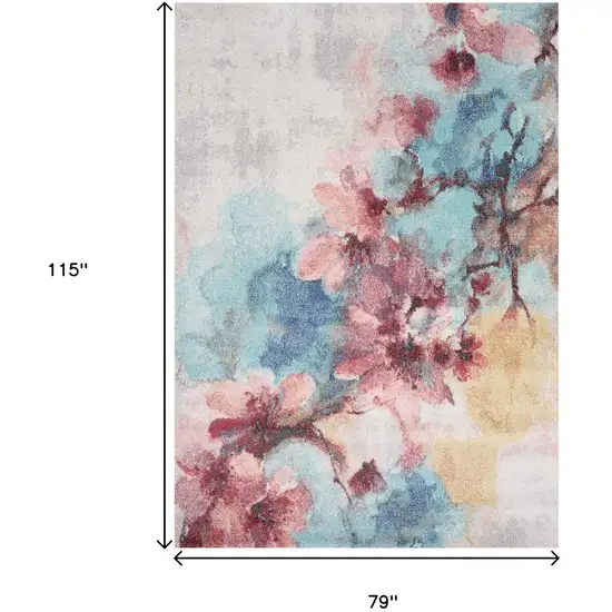 Cream Blue And Pink Floral Area Rug Photo 3