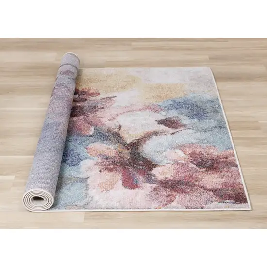 Cream Blue And Pink Floral Area Rug Photo 9