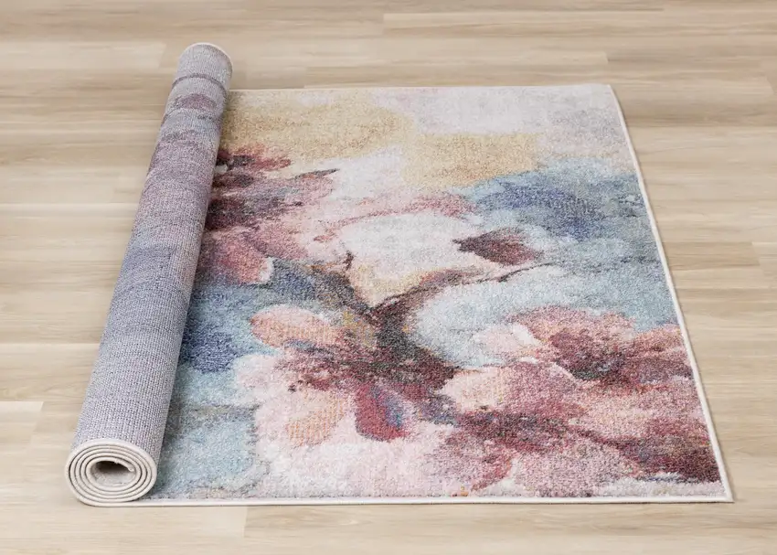 Cream Blue And Pink Floral Area Rug Photo 9
