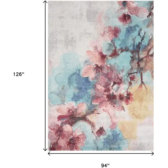 Cream Blue And Pink Floral Area Rug Photo 3