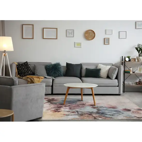 Cream Blue And Pink Floral Area Rug Photo 6