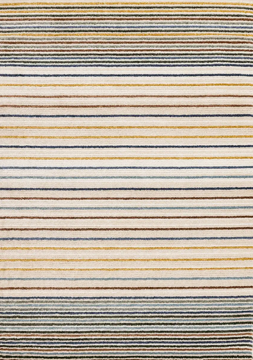 Cream Blue And Red Striped Area Rug Photo 2