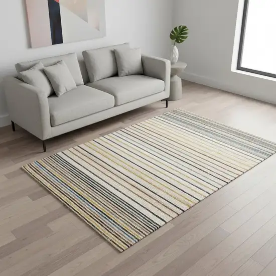 Cream Blue And Red Striped Area Rug Photo 1