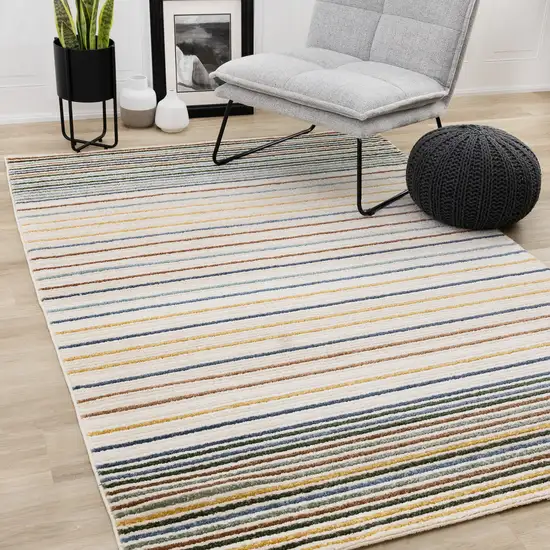 Cream Blue And Red Striped Area Rug Photo 4