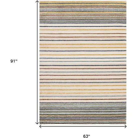 Cream Blue And Red Striped Area Rug Photo 3