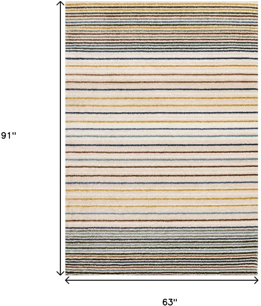 Cream Blue And Red Striped Area Rug Photo 3