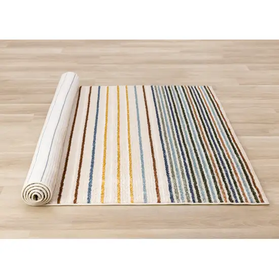 Cream Blue And Red Striped Area Rug Photo 6