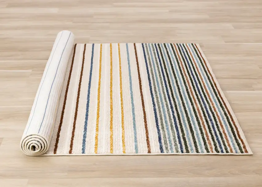 Cream Blue And Red Striped Area Rug Photo 6