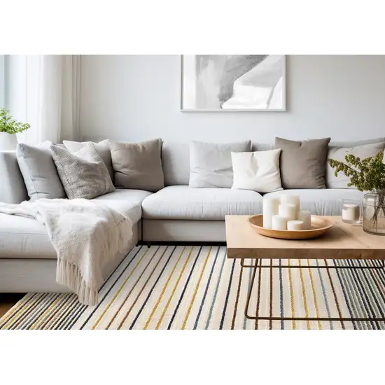 Cream Blue And Red Striped Area Rug Photo 5