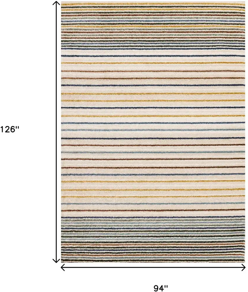 Cream Blue And Red Striped Area Rug Photo 3