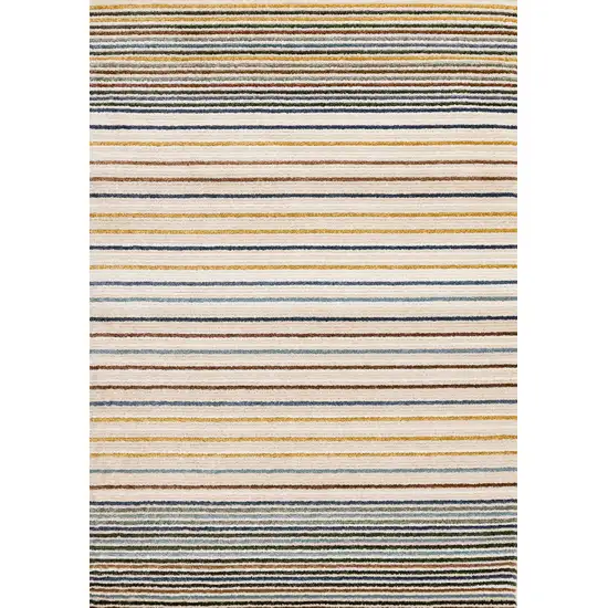 Cream Blue And Red Striped Area Rug Photo 2