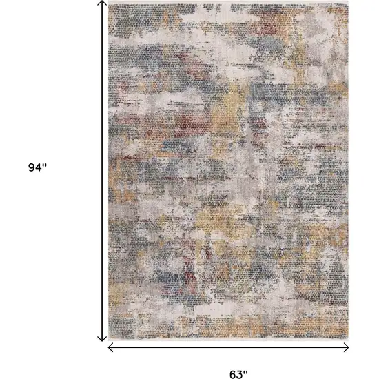 Cream Blue And Yellow Abstract Area Rug Photo 3