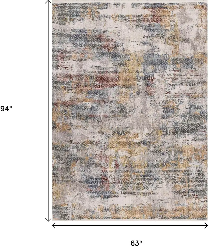 Cream Blue And Yellow Abstract Area Rug Photo 3