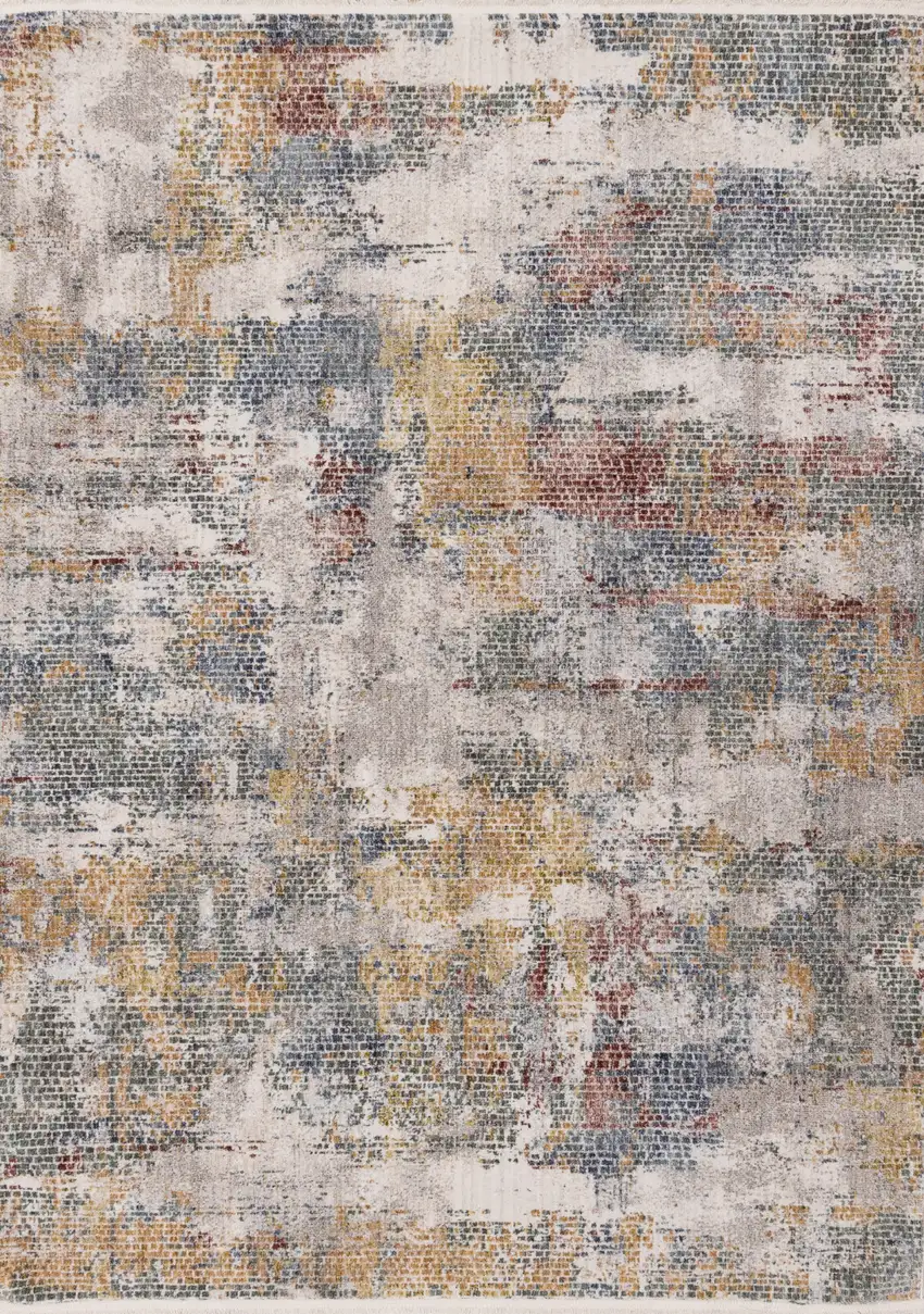 Cream Blue And Yellow Abstract Area Rug Photo 4