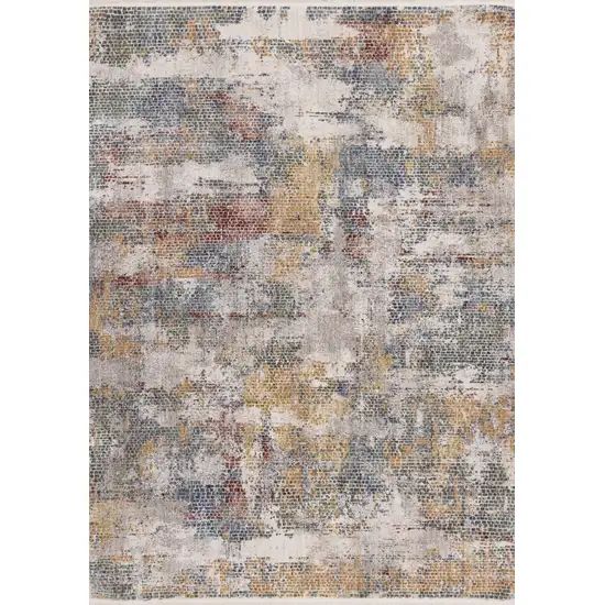 Cream Blue And Yellow Abstract Area Rug Photo 2