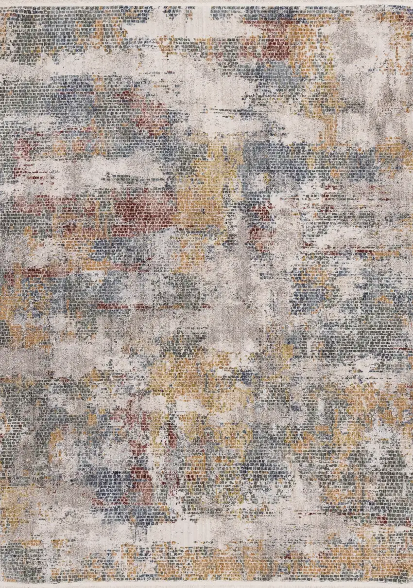 Cream Blue And Yellow Abstract Area Rug Photo 2