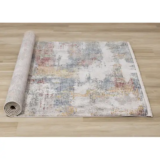 Cream Blue And Yellow Abstract Area Rug Photo 9