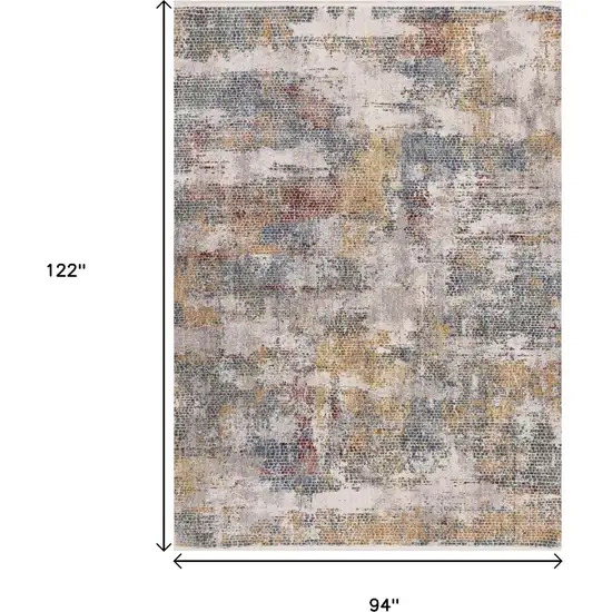 Cream Blue And Yellow Abstract Area Rug Photo 3