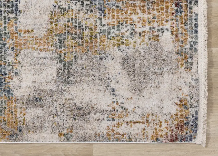 Cream Blue And Yellow Abstract Area Rug Photo 7