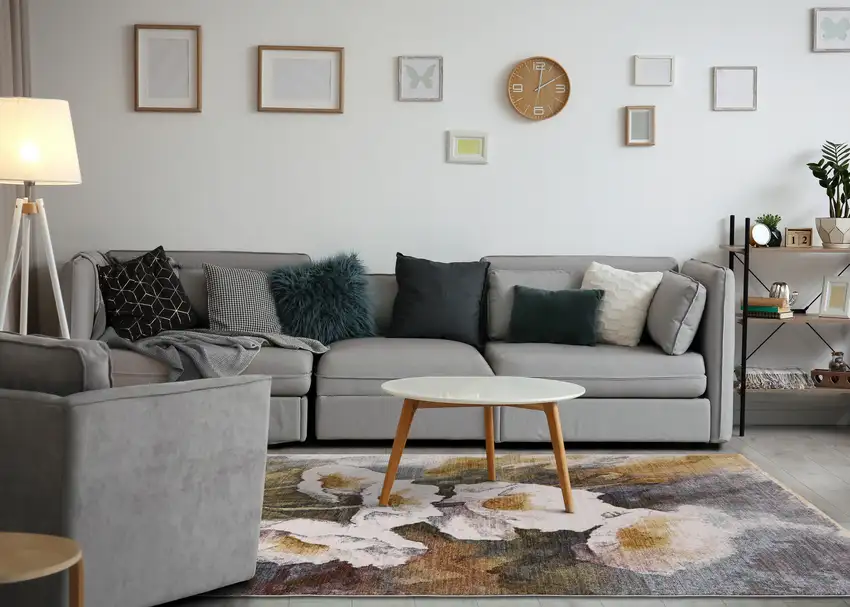 Cream Blue And Yellow Botanical Leaves Area Rug Photo 6