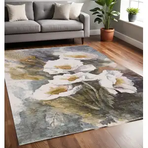 Photo of Cream Blue And Yellow Botanical Leaves Area Rug